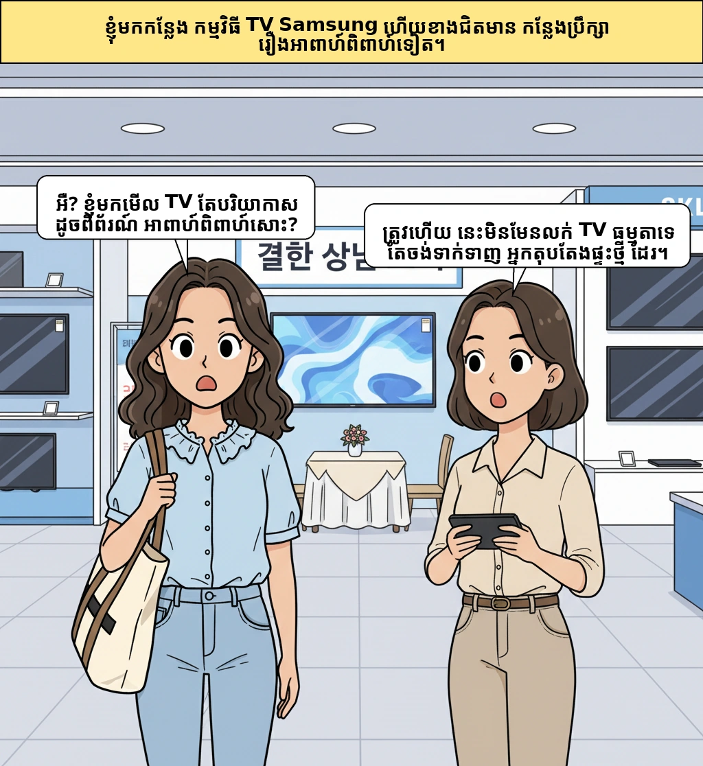 ហេតុអ្វីបានជា Samsung ដាក់​ទាំង​កន្លែង​ពិគ្រោះ​អំពី​គ្រឿង​សម្រាប់​គូ​ថ្មី​លើ​ព្រឹត្តិការណ៍​សាកល្បង TV ផង?