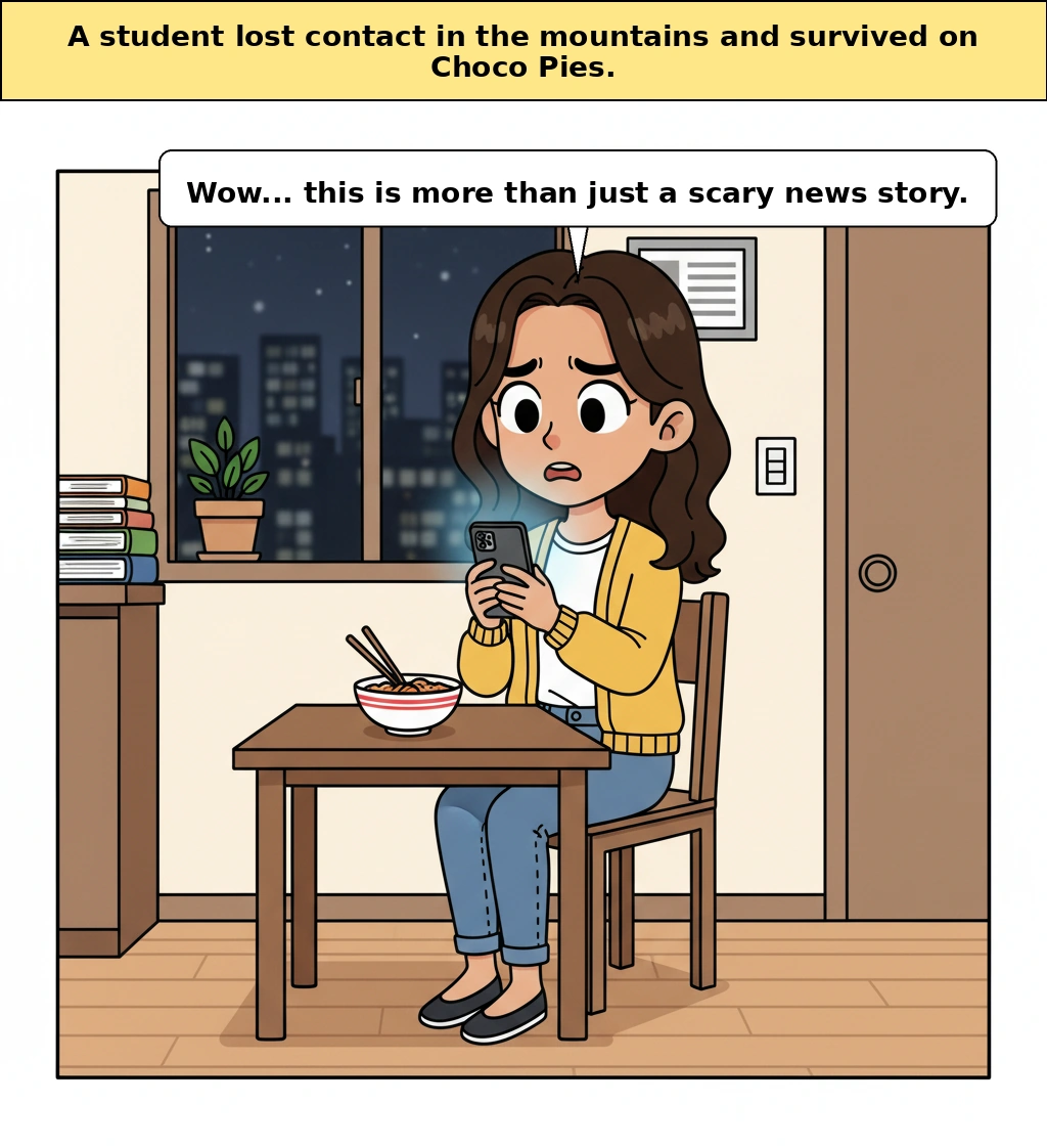 When contact is lost in the mountains, why did one person survive on Choco Pie