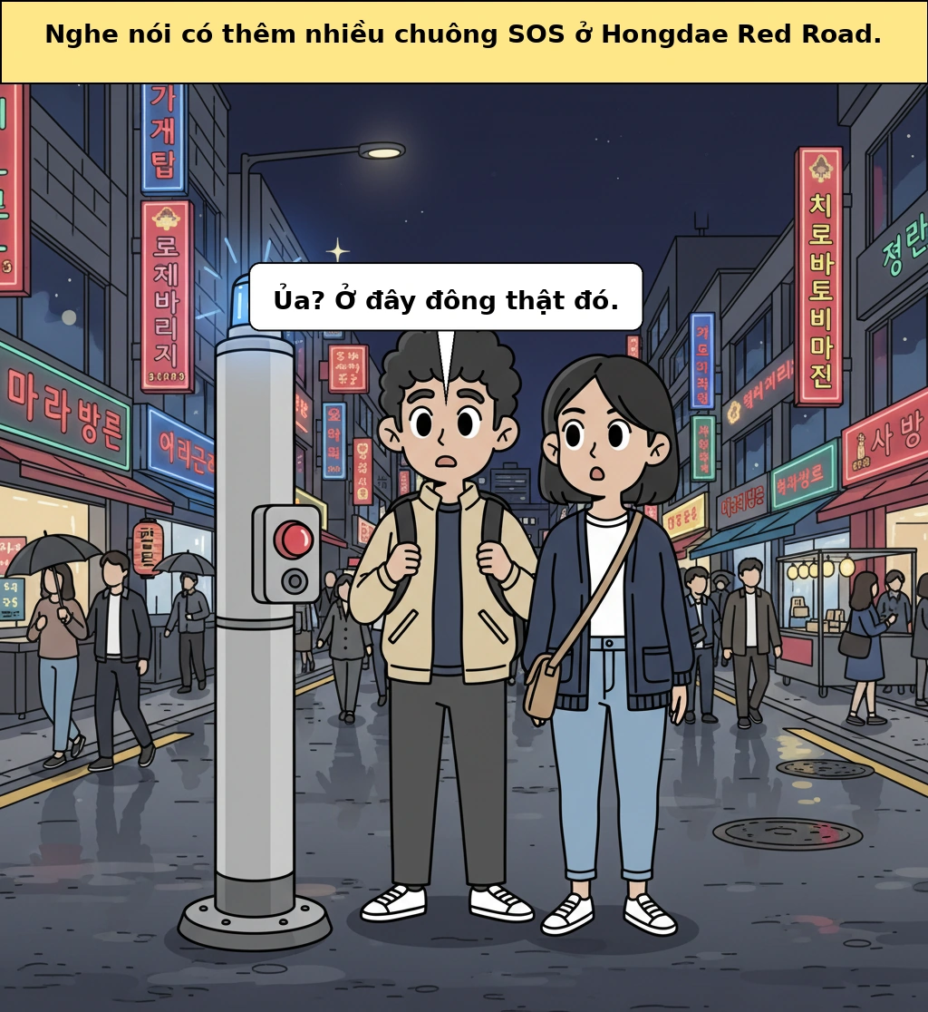 Lý do số chuông báo khẩn cấp SOS ở Red Road Hongdae tăng lên